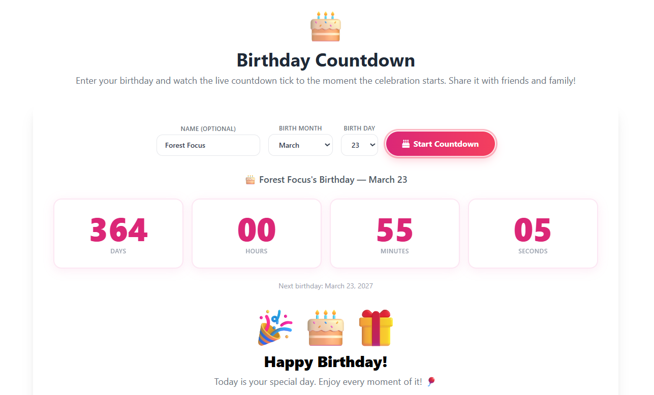 Birthday Countdown Timer