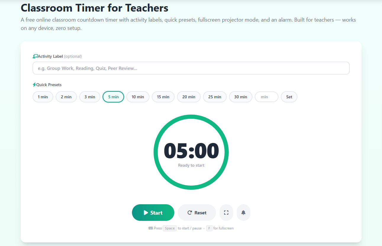 Classroom Timer for Teachers – Free Online Countdown